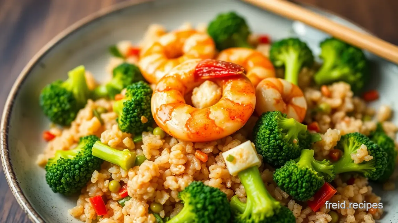 Miso Brown Rice & Broccoli Salad with Fiery Prawns