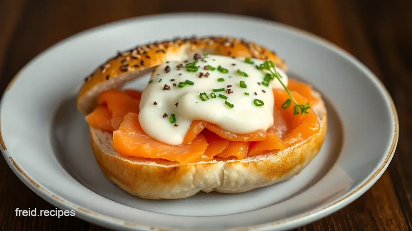 Poached Salmon Bagel with Creamy Topping