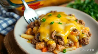 Baked Cheesesteak Casserole with Cheesy Goodness recipe card