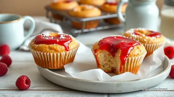 Baked Doughnut Muffins with Raspberry Jam recipe card