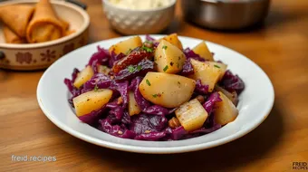 Easy Cooked Red Cabbage Potato Hash Delight: A Hearty Comfort Dish recipe card