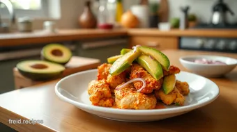 Fry Chicken with Avocado & Pickled Onions recipe card