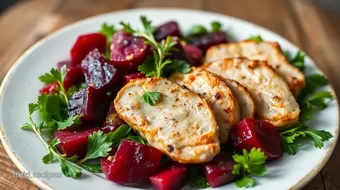 Pan-Fried Pigeon Salad with Beetroot Delight recipe card