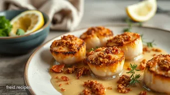 Pan-fried Scallops with Crispy Pancetta Crumbs recipe card