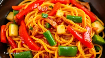 Sautéed Fideo Noodles with Spicy Veggies recipe card