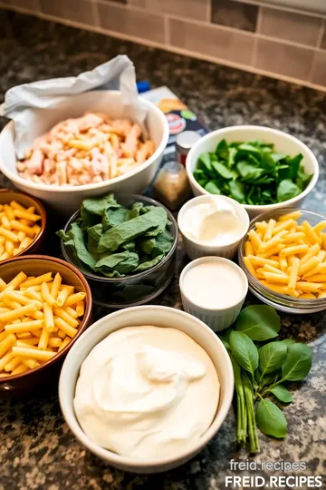 Creamy Rotisserie Chicken and Spinach Pasta Bake ingredients