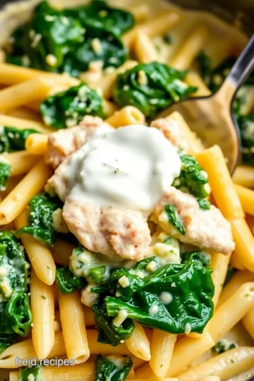 Creamy Rotisserie Chicken and Spinach Pasta Bake presentation