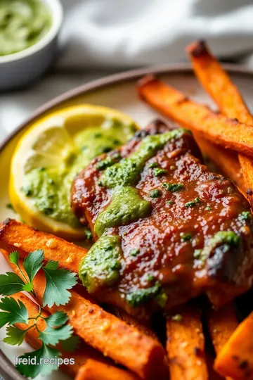 Chimichurri Steaks with Sweet Potato Fries presentation