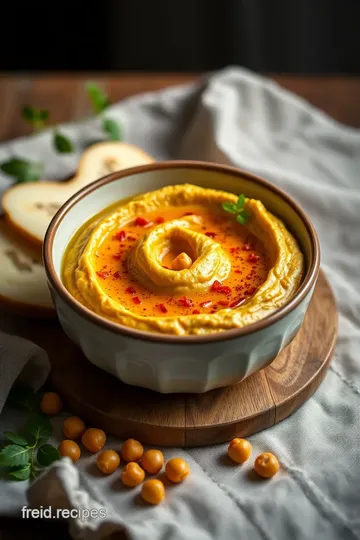 Saffron Hummus with Date-Labneh Ball and Fried Ricotta presentation