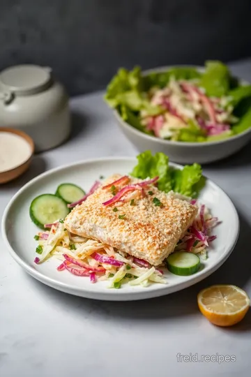 Coconut-Crumbed Fish with Sweet Chilli Slaw presentation