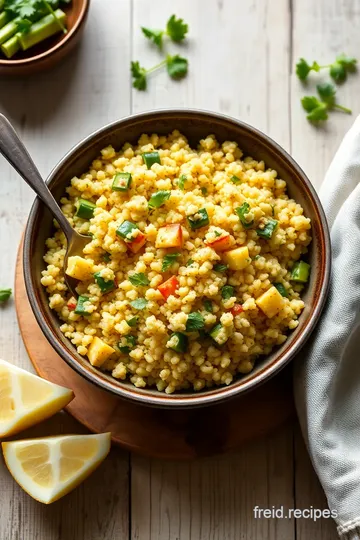 Couscous with Courgette Fried Onions & Herbs presentation