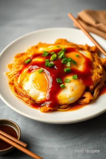 Fried Egg Foo Yung with Savory Sauce presentation