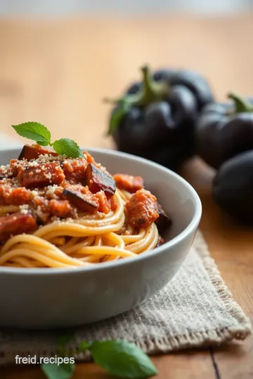 Cooked Pasta Eggplant Sicilian Delight presentation