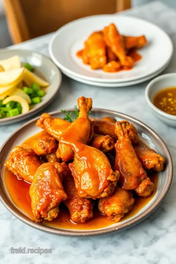 Crispy Honey Buffalo Wings with Blue Cheese Slaw presentation