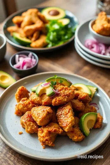 Smashed Avocado with Crispy Chicken presentation