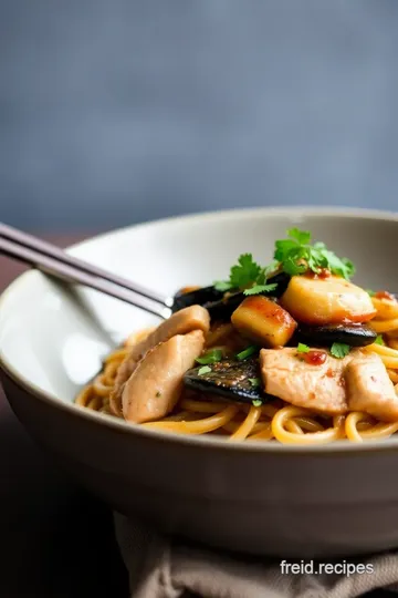 Ginger Noodles with Chicken & Hoisin Aubergines presentation