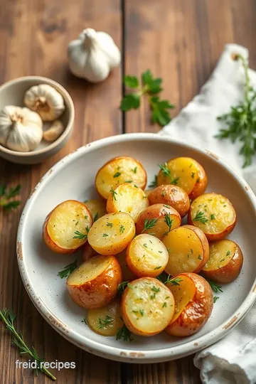 Baked Baby Potatoes with Garlic & Herbs presentation