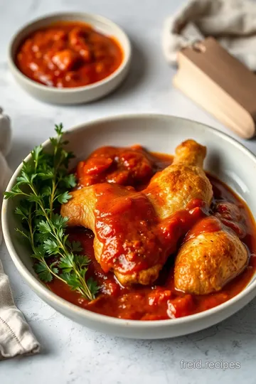 Pan-Fried Chicken with Tomato & Olive Sauce presentation