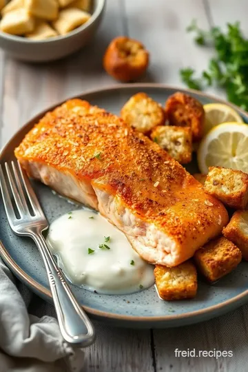 Pan-Fried Salmon with Crispy Croutons presentation