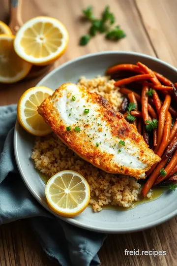 Pan-fried White Fish with Polenta & Orange Crust presentation