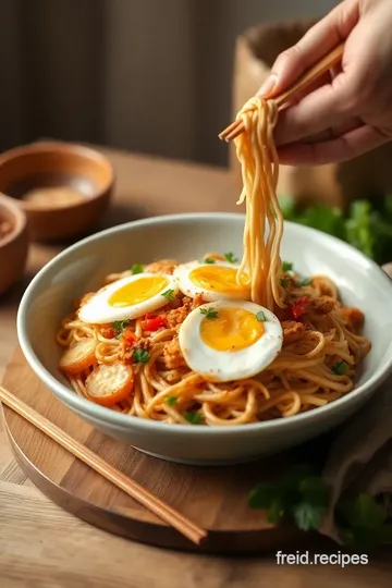 Crispy Fried Noodles with Eggs & Crunchy Beansprouts presentation