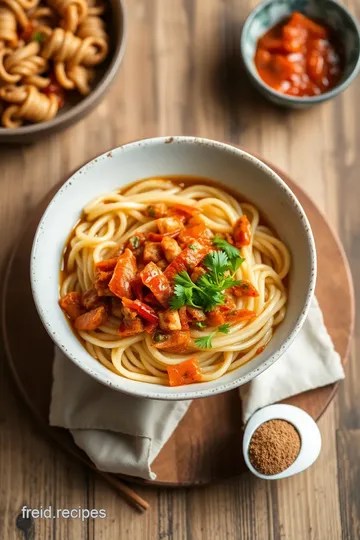 Stir-Fry Udon Noodles with Kimchi Delight presentation