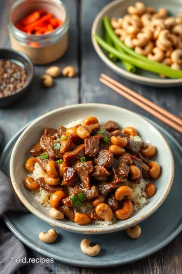 Stir-Fried Beef with Cashews and Broccoli presentation