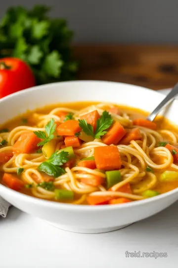 Fideo Soup with Vegetables and Chicken presentation