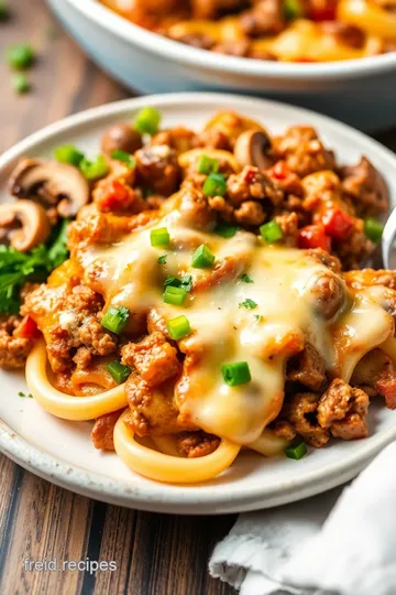 Savory Philly Cheesesteak Pasta Bake Surprise presentation