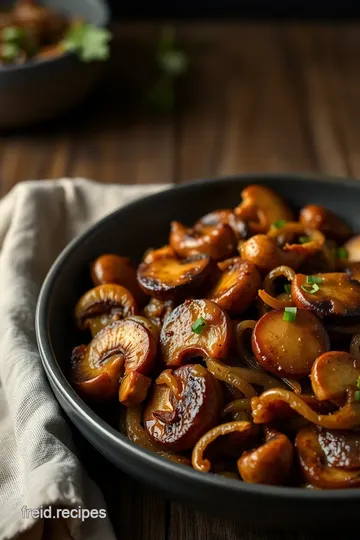 Stir-Fried Mushrooms & Spinach with Golden Onions presentation