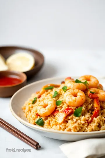 Thai Fried Rice with Prawns & Peas presentation