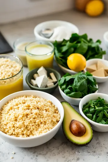 Sunrise Quinoa Bowl with Avocado and Spinach ingredients