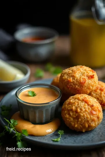 Fried Cheese Croquettes with Tangy Sauce presentation