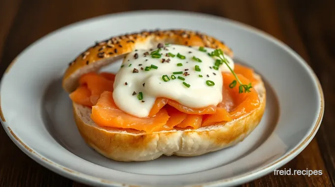 Poached Salmon Bagel with Creamy Topping